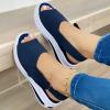 oiangi Slingback Sandals for Women Summer Comfy Open Toe Ankle Strap Hook&Loop Wedge Sandals Solid Shallow Mouth Casual Non-Slip Platform Beach Shoes Navy view 2