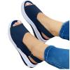 oiangi Slingback Sandals for Women Summer Comfy Open Toe Ankle Strap Hook&Loop Wedge Sandals Solid Shallow Mouth Casual Non-Slip Platform Beach Shoes Navy view 4