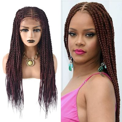 31" Hand-Braided 5.5X3.5 Swiss Lace Front Lightweight Twist Braids Wigs Micro Cornrow Half Box Heat Friendly African Hair with Baby Hair Lace Braided for Black Women #1B/99JT Black Mix Wine Red