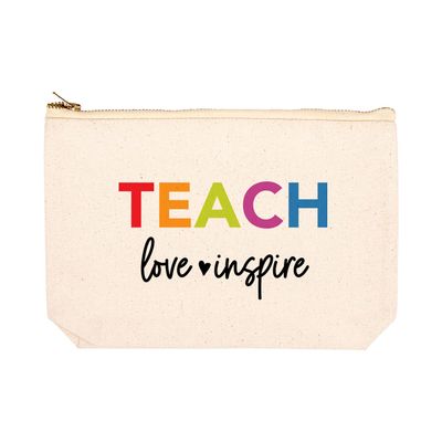 Andaz Press Teacher Appreciation Cosmetic Bags, Teach Love Inspire, Canvas Makeup Bag & Accessories, Teacher Pouch Bag Teacher Zipper Pouch Teacher Appreciation Gifts, 9x 6.5, 1-Pack
