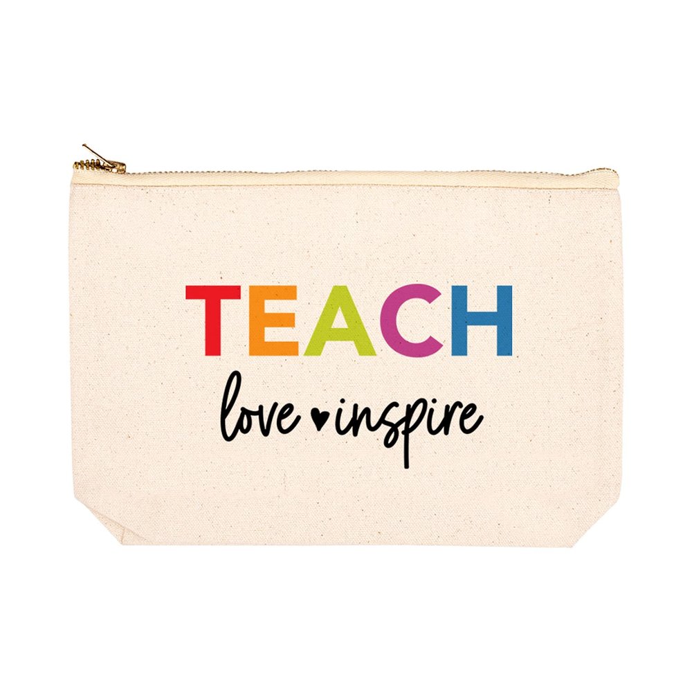 Andaz Press Teacher Appreciation Cosmetic Bags, Teach Love Inspire, Canvas Makeup Bag & Accessories, Teacher Pouch Bag Teacher Zipper Pouch Teacher Appreciation Gifts, 9x 6.5, 1-Pack