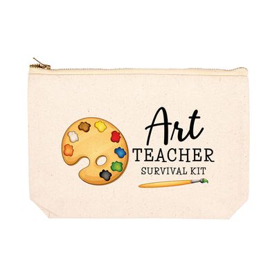 Andaz Press Teacher Appreciation Cosmetic Bags, Art Teacher Survival Kit, Canvas Makeup Bag & Accessories, Teacher Pouch Bag Teacher Zipper Pouch Teacher Appreciation Gifts, 9x 6.5, 1-Pack