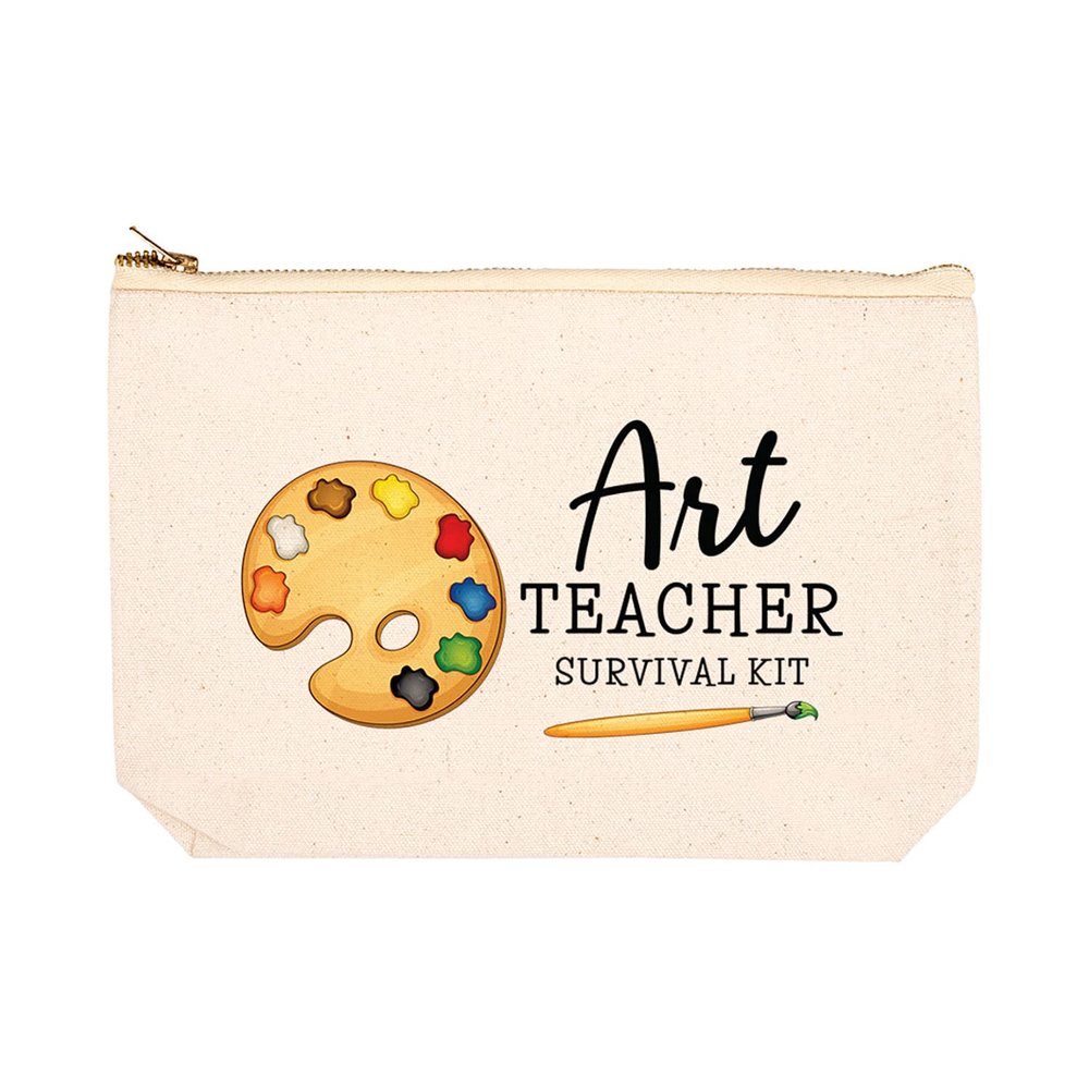 Andaz Press Teacher Appreciation Cosmetic Bags, Art Teacher Survival Kit, Canvas Makeup Bag & Accessories, Teacher Pouch Bag Teacher Zipper Pouch Teacher Appreciation Gifts, 9x 6.5, 1-Pack