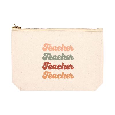 Andaz Press Teacher Appreciation Cosmetic Bags, Boho Aesthetic Bag, Canvas Makeup Bag & Accessories, Teacher Pouch Bag Teacher Zipper Pouch Teacher Appreciation Gifts, 9x 6.5, 1-Pack
