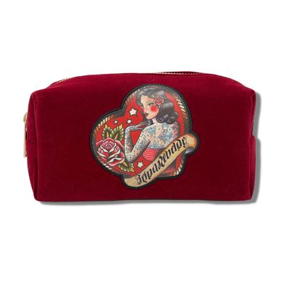 REINA REBELDE La Bolsa Red Clutch Cosmetics Luxury Makeup Bag 7" x 3.5" x 2.5" / Travel Size Cosmetics, Makeup, and Accessories Organizer/Hold Up to 23 Lipsticks/Spill-Proof Design