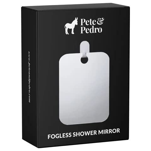 Pete & Pedro FOGLESS Shower Mirror  Shave & Manscape While Showering, Anti-Fog Mirror | Removeable Adhesive Hook Stays On Wall | Shaving & Shower Accessory Tools | As Seen on Shark Tank