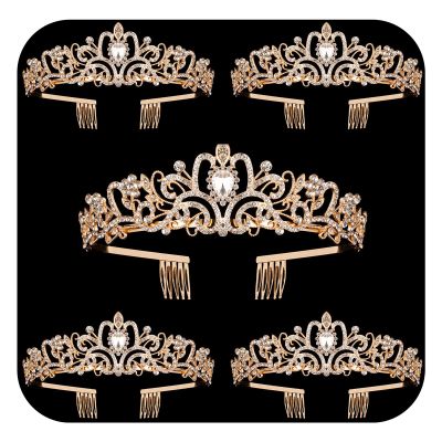 5 Pack Gold Crystal Crowns Tiara for Women, Girls Elegant Princess Rhinestone Crown with Combs, Bridal Wedding Headbands Prom Birthday Party Halloween Hair Accessories Jewelry Gifts for Women Girls