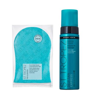 St.Tropez Express Mousse 6.7 Fl Oz with Applicator Mitt | Fast Acting Tan, Develops in 1-3 Hours | Double Sided Luxe Mitt for Streak-Free Tan | Vegan & Cruelty Free