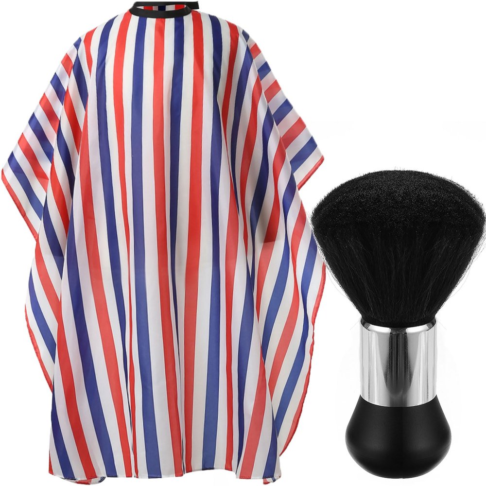 Borogo Professional Hair Cutting Cape with Neck Duster Brush, Salon Barber Cape, Hairdressing Accessories (Multicolor Stripe)