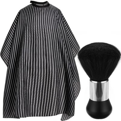 Borogo Professional Hair Cutting Cape with Neck Duster Brush, Salon Barber Cape, Hairdressing Accessories Black Stripe