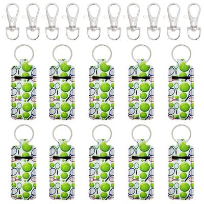 allydrew 10 Pack Chapstick Holder Keychain, Keyring for Lip Balm Lip Gloss Lipstick with 10 Pieces Metal Keyring Clasps, Tennis