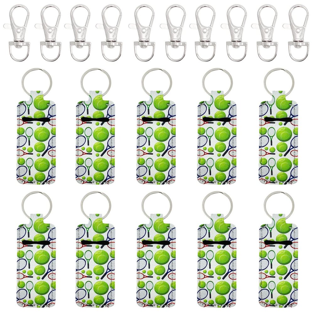 allydrew 10 Pack Chapstick Holder Keychain, Keyring for Lip Balm Lip Gloss Lipstick with 10 Pieces Metal Keyring Clasps, Tennis