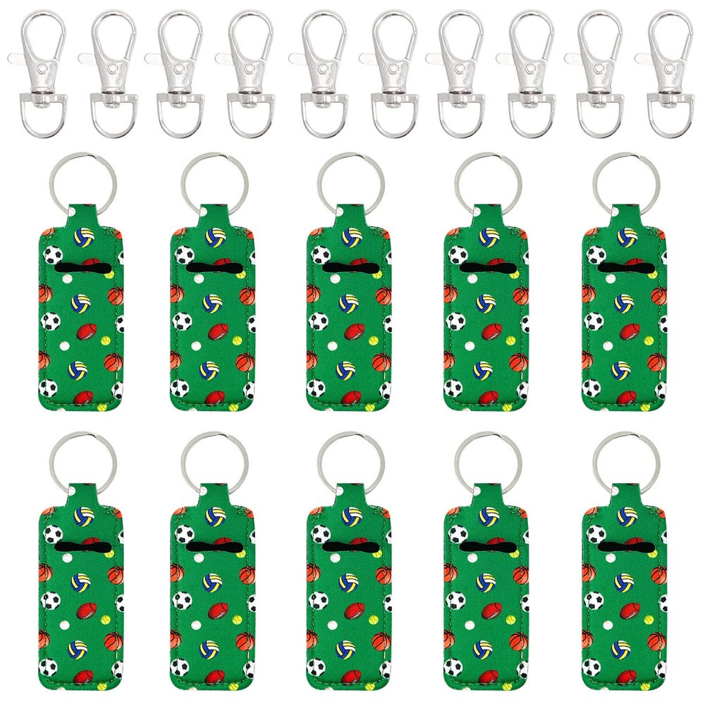 allydrew 10 Pack Chapstick Holder Keychain, Keyring for Lip Balm Lip Gloss Lipstick with 10 Pieces Metal Keyring Clasps, Sports