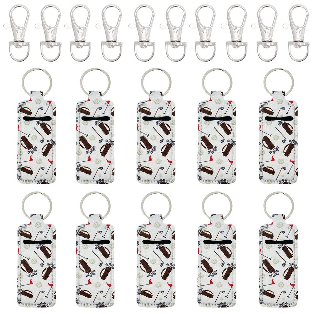 allydrew 10 Pack Chapstick Holder Keychain, Keyring for Lip Balm Lip Gloss Lipstick with 10 Pieces Metal Keyring Clasps, Golf
