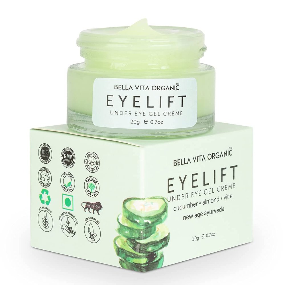 Bella Vita Organic EyeLift Hydrating Natural Under Eye Cream Gel for Dark Circles, Puffy Eyes, Wrinkles & Removal of Fine Lines for Women & Men, 20 gm