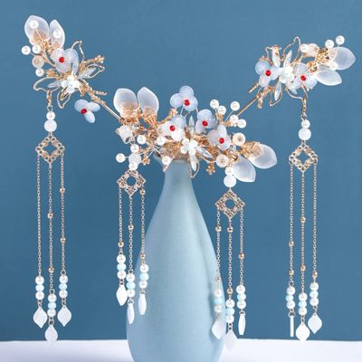 luckymeet Women Hair Stick Hair Accessory Set,Hanfu Earrings Set,Chinese Hair Sticks,Long Tassel Hair Sticks Set,Hair Pins/Hair Comb/Earrings Classical Style Handmade Hair Accessories (#H)