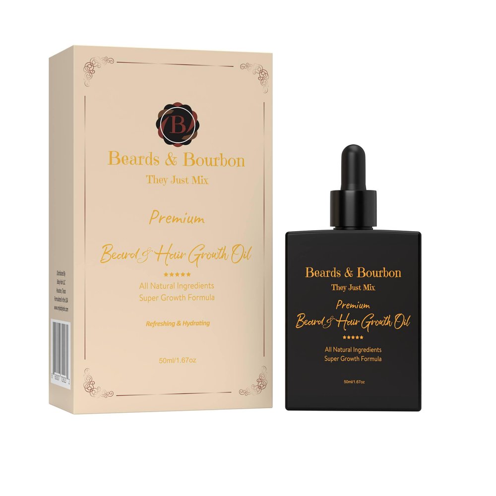 Beards & Bourbon's Luxurious Beard and Hair Growth Oil - Infused with Ginger, Lavender, Peppermint, Tea Tree, and Rosemary Oils for Stimulating Growth in a 1.6 oz Powerhouse!
