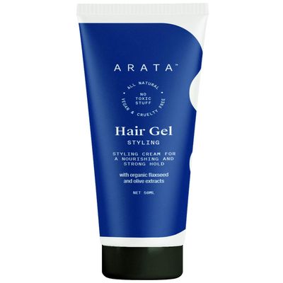Arata Zero Chemicals Natural Hair Gel for Studio Styling, Shaping, Strong Hold & Nourishment with Organic Flaxseed & Olive Extracts for Women & Men (50 ml)