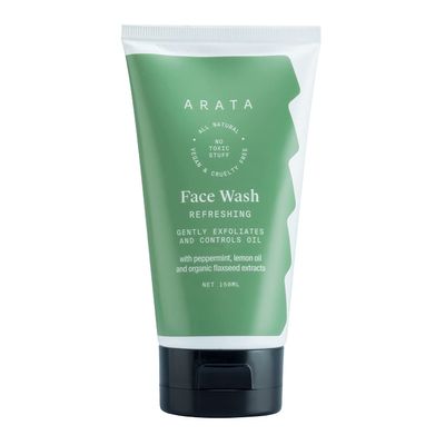 XLO Arata Natural Refreshing Face Wash with peppermint ,lemon oil & organic Flax seeds extract || All Skin Types || All Natural, Vegan & Cruelty Free|| Detoxifies, gently Exfoliates & controls oil for Women & Men (150 ml)