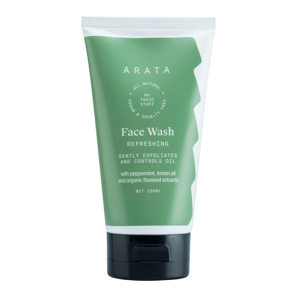 XLO Arata Natural Refreshing Face Wash with peppermint ,lemon oil & organic Flax seeds extract || All Skin Types || All Natural, Vegan & Cruelty Free|| Detoxifies, gently Exfoliates & controls oil for Women & Men (150 ml)