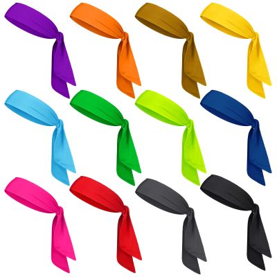 12 Pack Bright Color Tie Headbands Bulk for Men Women Sports Athletic Tennis Head Band Ninja Karate Headbands Adjustable Elastic Bandana Sweatbands Hair Wrap Bands for Basketball Running Workout