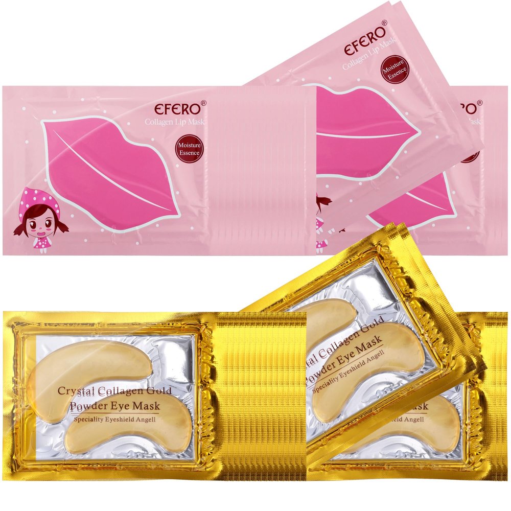 DELISOUL 40 Pack Collagen Crystal Lip Masks,Gold Under Eye Masks Set Natural Moisturizing Gel Anti-Aging Anti Chapped Hydrating Reducing Puffiness Dark Circles Wrinkles Lip Eye Pads for Women and Men