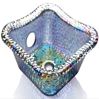 Square Glass Sink Bowl for Salon Pedicure Spa Foot Soak (Nickel)
