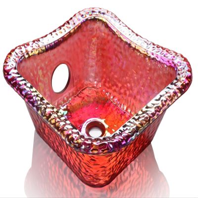 Square Glass Sink Bowl for Salon Pedicure Spa Foot Soak (Ruby)