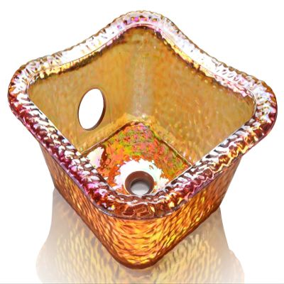 Square Glass Sink Bowl for Salon Pedicure Spa Foot Soak (Gold)