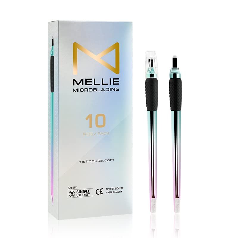 M Mellie Series Microblading Disposable Tools 10 Piece Pack of 18 Pin U-Shape Microblading Pens Thin & Sharp Microblading Supplies (Rainbow U18 .18mm)