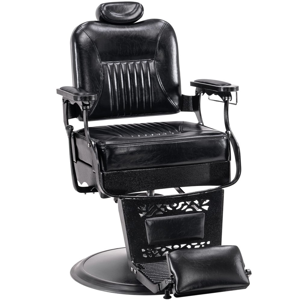 BarberPub Heavy Duty Metal Vintage Barber Chair All Purpose Hydraulic Recline Salon Beauty Spa Chair Styling Equipment 2925 (All Black)