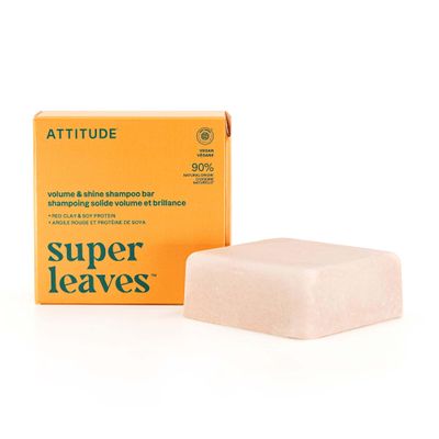 ATTITUDE Volume & Shine Shampoo Bar, Natural Origin, for Thin and Flat Hair, Soy Protein & Red Clay, EWG Verified & Clean Ingredients, Vegan, Orange Blossom & Eucalyptus, 4 Oz
