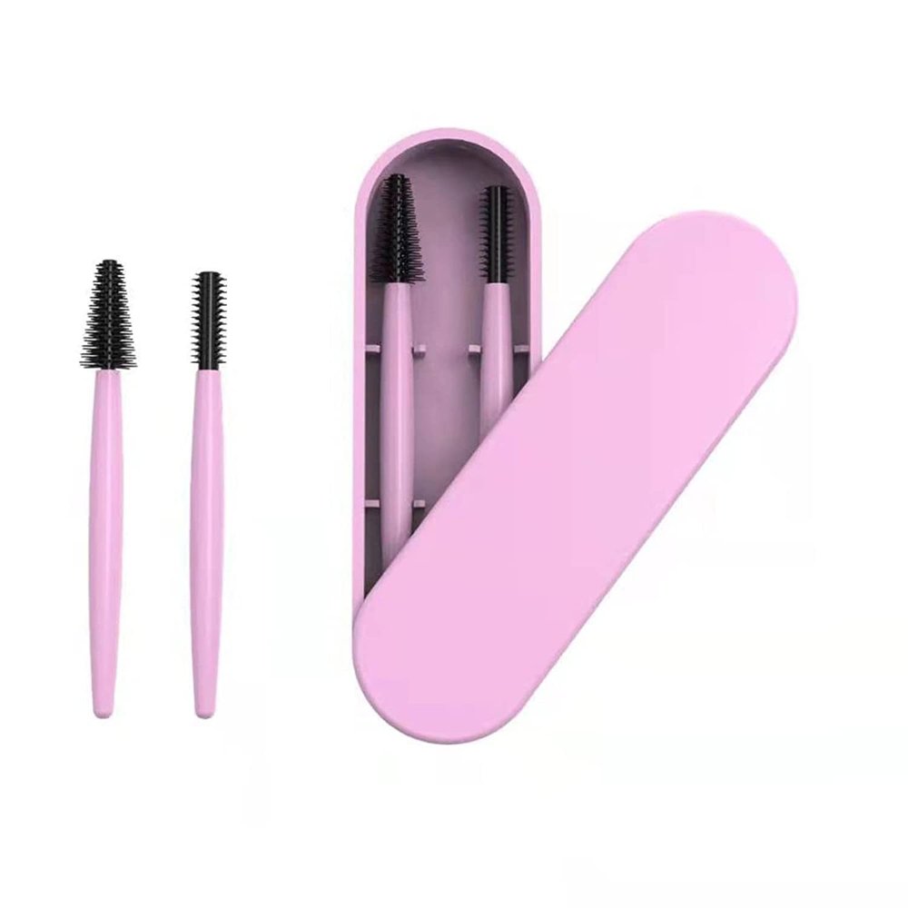 Aitakl Reusable Eyelash Brush, Silicone Eyelash Brush 2 Pcs with Portable Case(Pink)