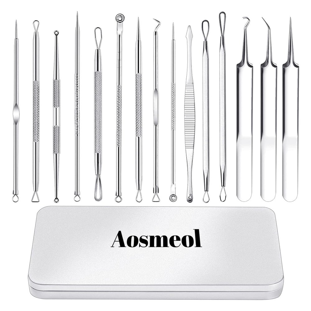 15 PCS Pimple Popper Tool Kit,Blackhead Remover Comedone Extractor Tools,Professional Pimple Comedone Extractor,Stainless Steel Skin Blemish Removal Acne Tools for Forehead Nose Face with Metal Case
