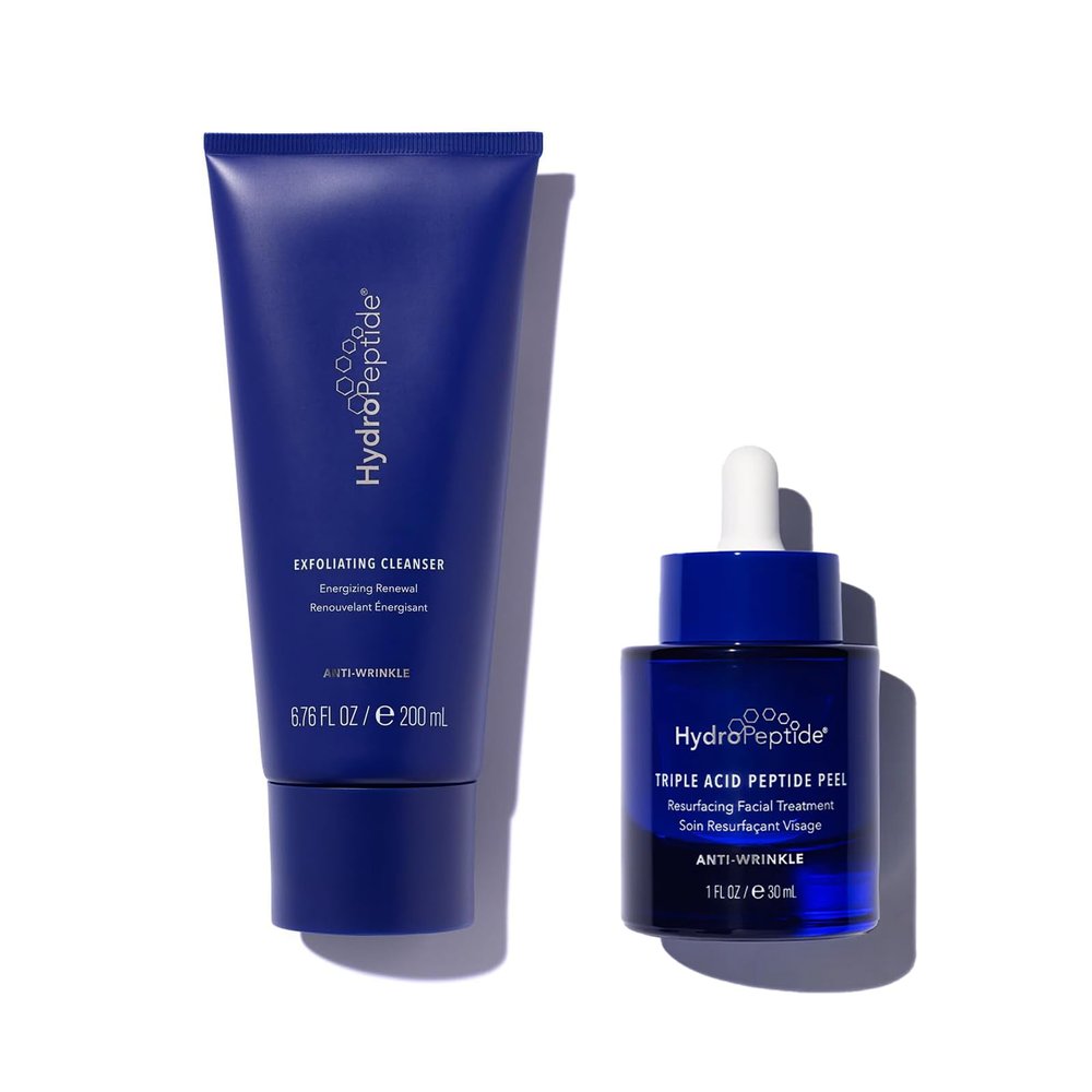 HydroPeptide Triple Acid Peptide Peel and Exfoliating Cleanser Energizing Renewal Bundle, (1 Ounce and 6.76 Ounce)