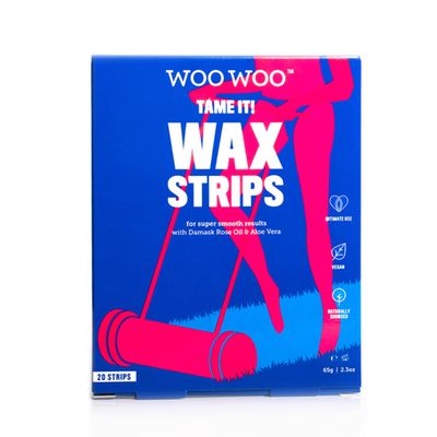 WooWoo - Natural Tame It! Ready-To-Use Bikini Wax Strips With Damask Rose Oil | Clean + Vegan Intimate Skin Care (20 Wax Strips)