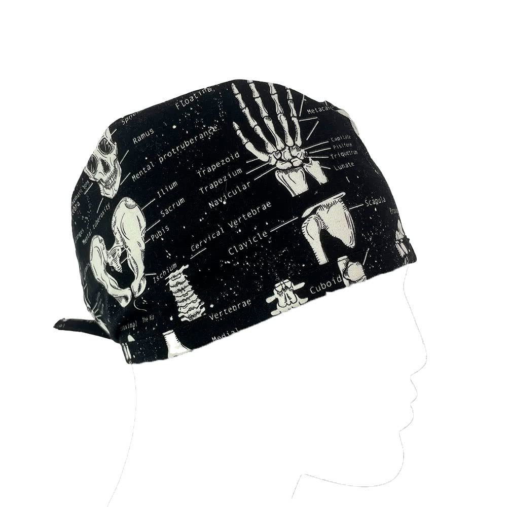 Unisex Medical Scrub Cap - Bones of The Body - Unisex Scrub Cap. Working Cap with Adjustable Tie Back Funny Hats for Women and Mens. Caps Cotton Unisex Skull Cap.