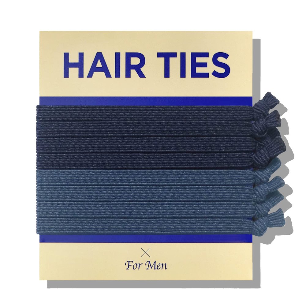 HAVHAF Knotted Men's Hair Ties - 8pcs (Thin, Denim) - No Damage Crease Breakage Bun Hair Tie For Men with Long, Curly, Thick Hair