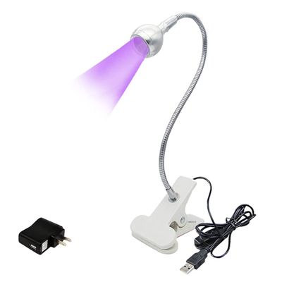 USB 3W UV LED Nail Dryer for Gel Nails,Ultraviolet Phone Glue Curing Lamp with Clip,Switch and US Power Adapter,NAI Lamp for Nail Art Silver