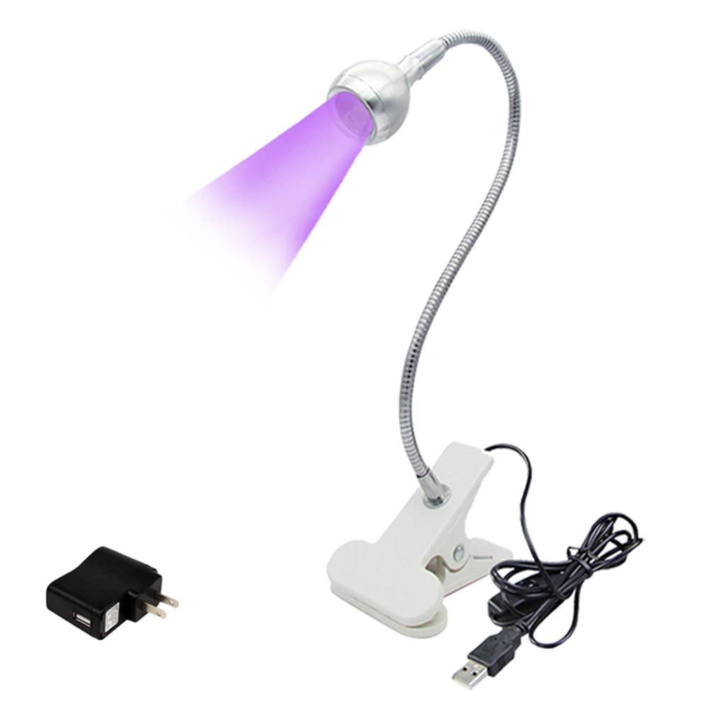 USB 3W UV LED Nail Dryer for Gel Nails,Ultraviolet Phone Glue Curing Lamp with Clip,Switch and US Power Adapter,NAI Lamp for Nail Art Silver