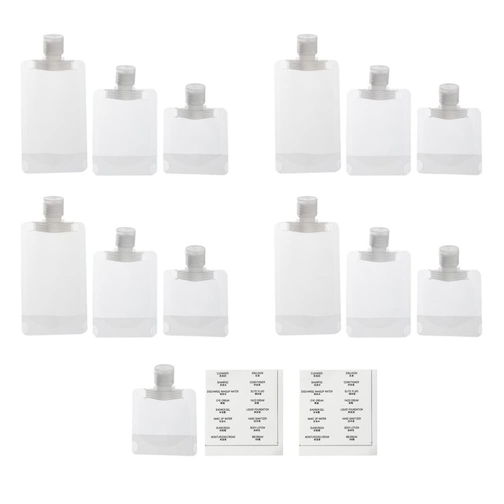 SOLUSTRE Toiletry Pouches Travel 14pcs Dispensing Bottle Set Makeup Bag for Lotion Cream Shampoo Storage