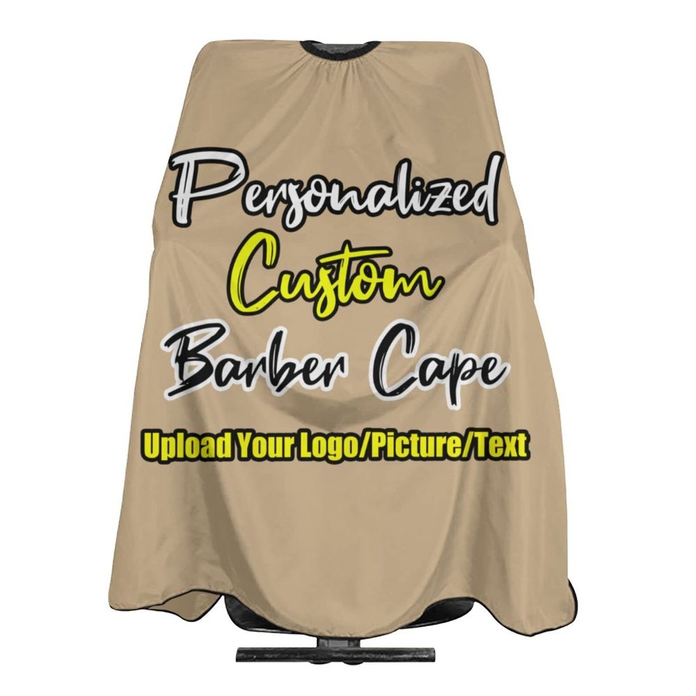 sophiehome Customizable Photo Logo Haircut Barber Cape for Men, Personalized Professional Funny Salon Cape with Your Message, Customized Hairdresser Cape for Child, Large Cape for Hair Cutting Tan