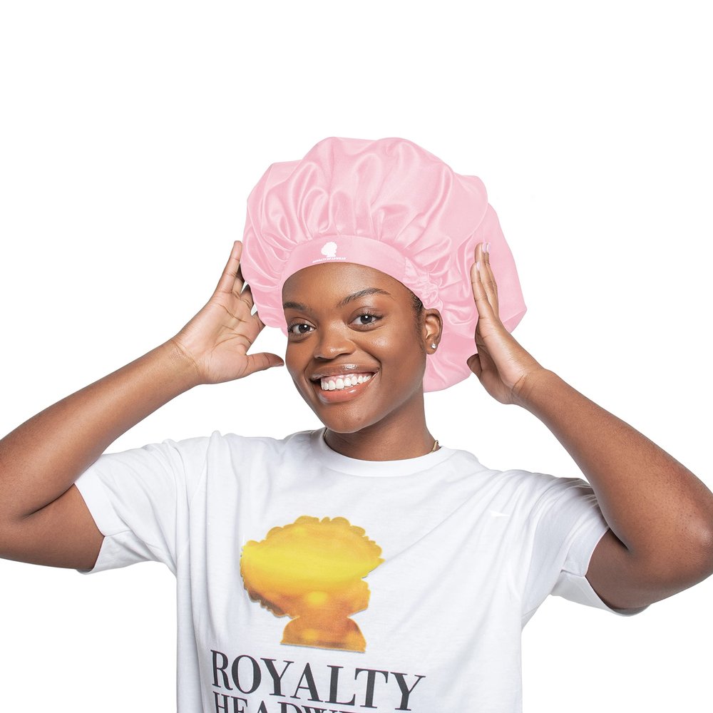Royalty Headwear Silk Satin Bonnet for Women - Jumbo Extra Secure Non-Slip Satin Hair Bonnet for Sleeping, Bath - Adjustable Satin Cap Silk Hair Bonnet - Pink