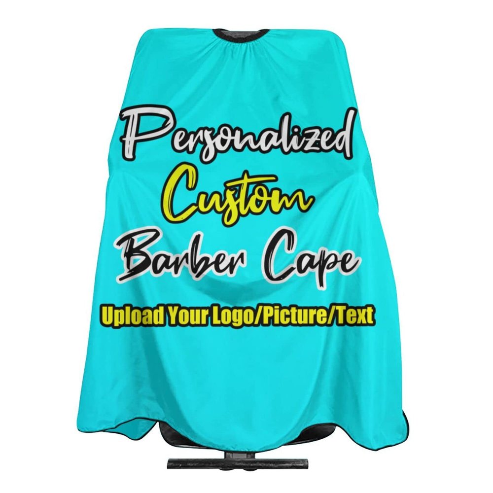 sophiehome Customized Haircut Cape for Adult, Personalized Barber Cape for Men Add Your Photo Text Logo, Custom Cape Haircut Apron for Home Salon and Barbershop Cyan
