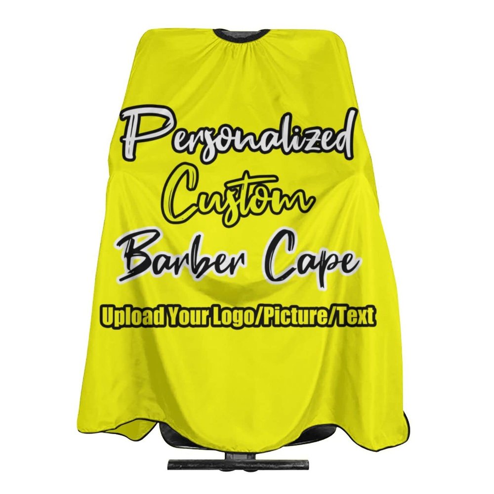 sophiehome Customized Haircut Cape for Adult, Personalized Barber Cape for Men Add Your Photo Text Logo, Custom Cape Haircut Apron for Home Salon and Barbershop Yellow