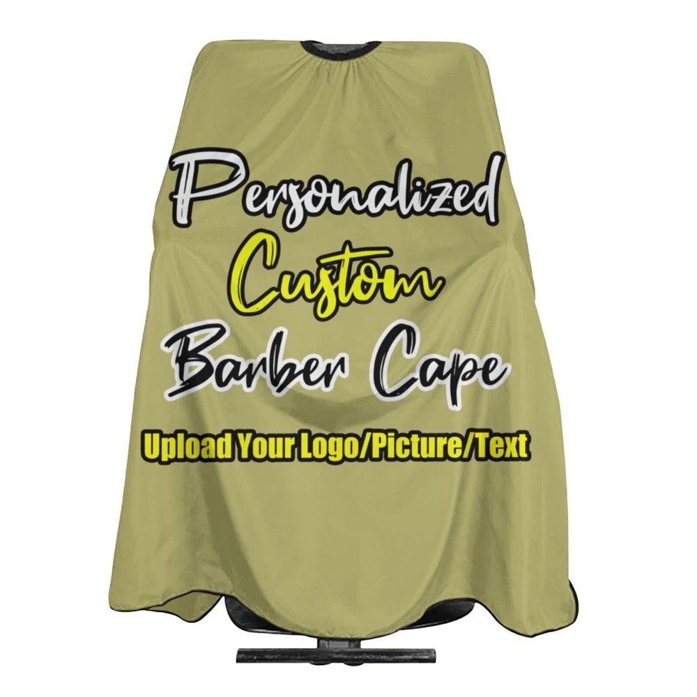 Customizable Photo Logo Haircut Barber Cape for Men, Personalized Professional Funny Salon Cape With Your Message, Customized Hairdresser for Child, Large for Hair Cutting - Darkkhaki