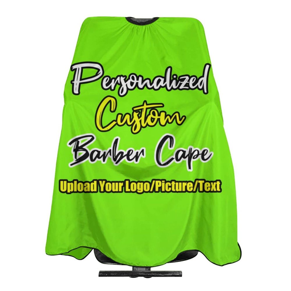 Customizable Photo Logo Haircut Barber Cape for Men, Personalized Professional Funny Salon Cape with Your Message, Customized Hairdresser Cape for Child, Large Cape for Hair Cutting Lawngreen