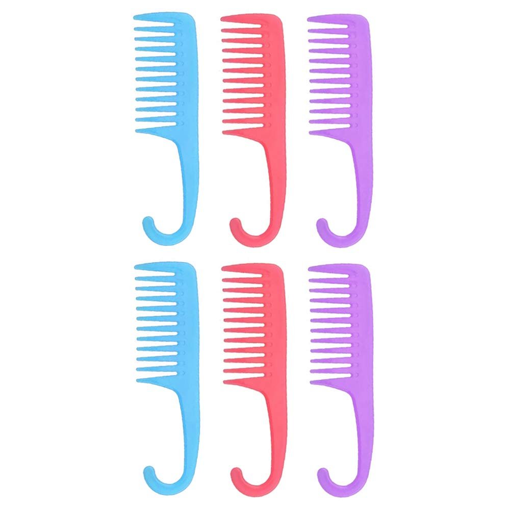 6 Pack Shower Combs w/Hook Wet Dry Hair Wide Tooth Detangles Wash Care Durable