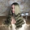 13x4 Right Side Part Long Galactic green Colored Loose Body Wave wigs Long Wavy Lace Front Wigs 100% Human Hair Wig Ombre 1B Light Olive with Natural Hairline for Women 150% Density(26inch, Light Olive Green) view 1