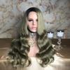 13x4 Right Side Part Long Galactic green Colored Loose Body Wave wigs Long Wavy Lace Front Wigs 100% Human Hair Wig Ombre 1B Light Olive with Natural Hairline for Women 150% Density(26inch, Light Olive Green) view 2